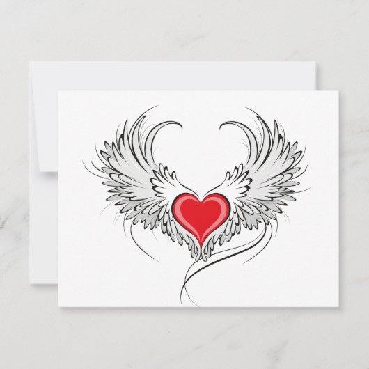 Rode engel hart met vleugels save the date (Voorkant)