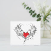 Rode engel hart met vleugels save the date (Staand voorkant)