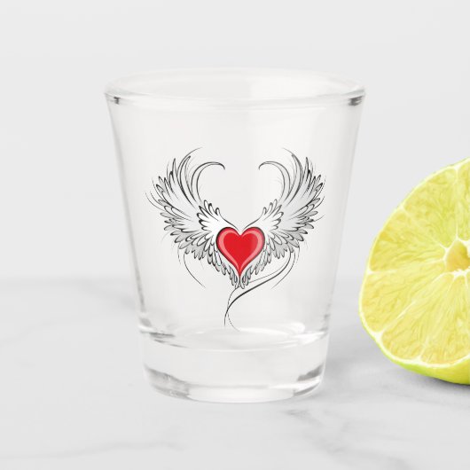 Rode Engel Hart met vleugels Shot Glas (Voorkant)