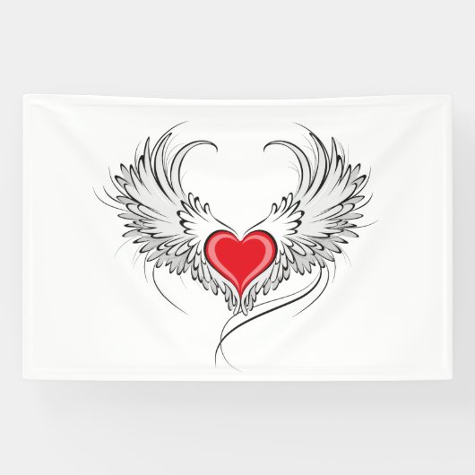 Rode engel hart met vleugels spandoek (Horizontaal)