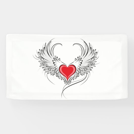 Rode Engel Hart met vleugels Spandoek (Horizontaal)
