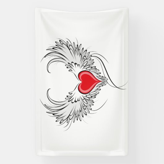 Rode Engel Hart met vleugels Spandoek (Verticaal)