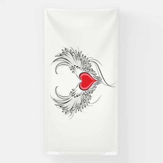 Rode Engel Hart met vleugels Spandoek (Verticaal)
