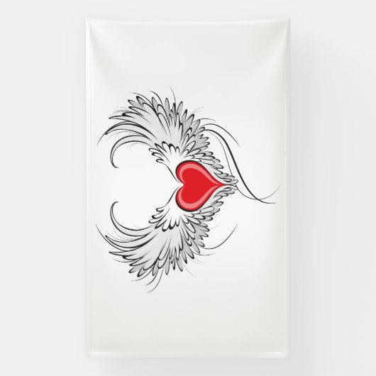 Rode Engel Hart met vleugels Spandoek (Verticaal)