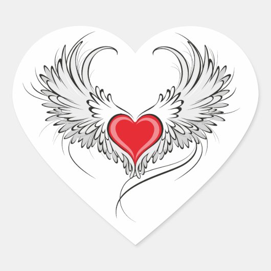 Rode Engel Hart met vleugels Sticker (Voorkant)