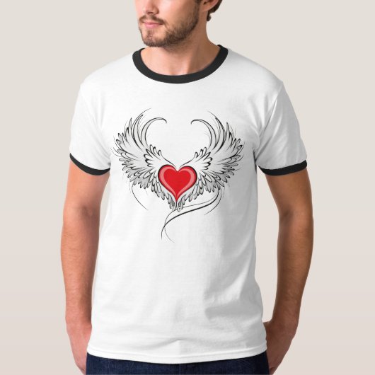 Rode Engel Hart met vleugels T-shirt (Voorkant)