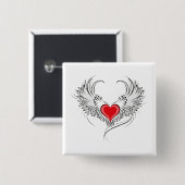 Rode engel hart met vleugels vierkante button 5,1 cm (Voorkant /achterkant)