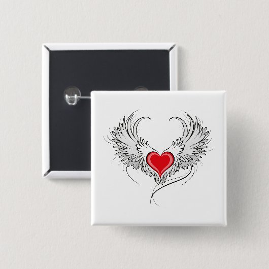 Rode engel hart met vleugels vierkante button 5,1 cm (Voorkant /achterkant)