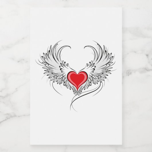 Rode Engel Hart met vleugels Voedselcontainer Etiket (Enkel label)
