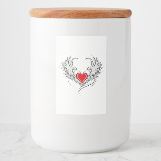 Rode Engel Hart met vleugels Voedselcontainer Etiket (Voorkant)