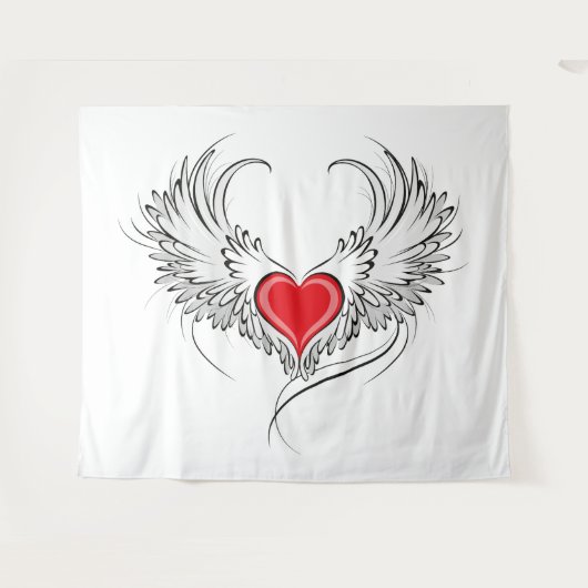 Rode Engel Hart met vleugels Wandkleed (Voorkant (horizontaal))