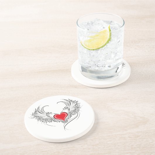 Rode Engel Hart met vleugels Zandsteen Onderzetter (Zijkant)