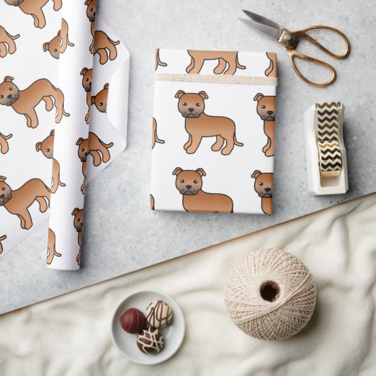 Rode Engelse Staffie Mopshond Tekening Patroon Cadeaupapier (Crafts)