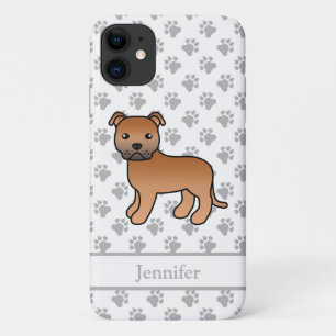 Rode Engelse Staffie Schattige Cartoon Hond & Naam Case-Mate iPhone Case