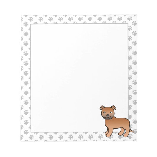 Rode Engelse Staffie Schattige Cartoon Hond Notitieblok (Voorkant)