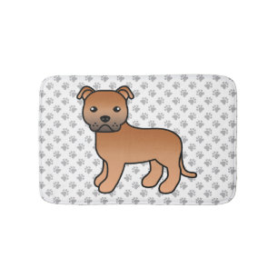 Rode Engelse Staffie Schattige Cartoon Hond & Poot Badmat