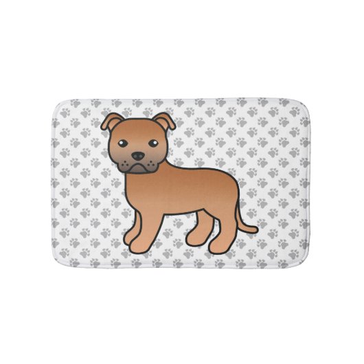 Rode Engelse Staffie Schattige Cartoon Hond & Poot Badmat (Voorkant)