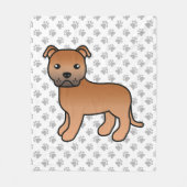 Rode Engelse Staffie Schattige Cartoon Hond & Poot Fleece Deken (Voorkant)
