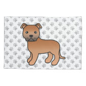 Rode Engelse Staffie Schattige Cartoon Hond & Poot Kussensloop (Achterkant)