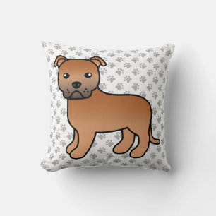 Rode Engelse Staffie Schattige Cartoon Hond & Pote Kussen