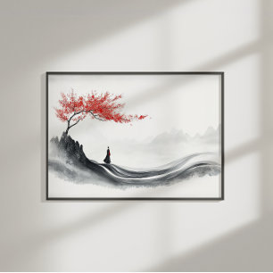 Rode Esdoorinkt Zen Minimalistische Wandkunst Perfect Poster