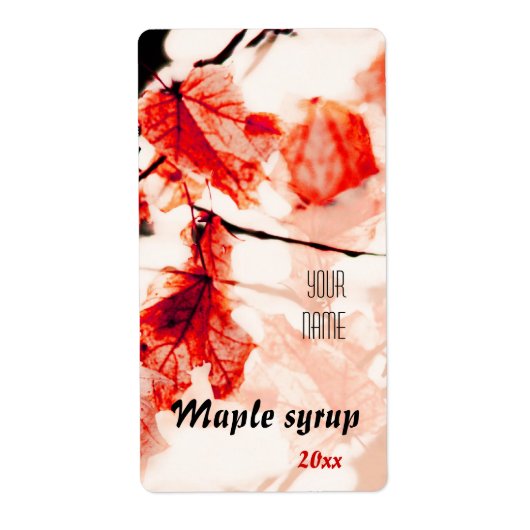 Rode esdoorn bladeren ahornsiroop etiket (Voorkant)