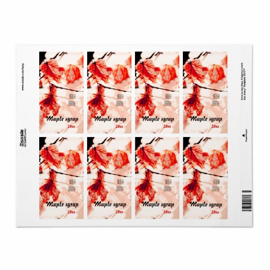 Rode esdoorn bladeren ahornsiroop etiket (Full Sheet)
