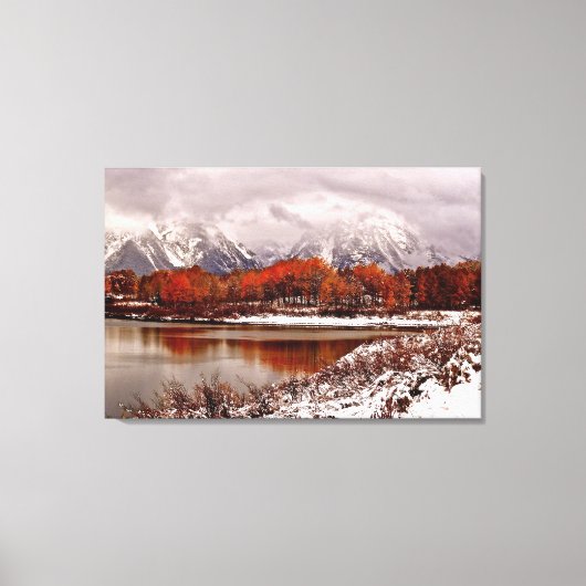 Rode espenspiegelingen na eerste winterstorm canvas afdruk (Voorkant)
