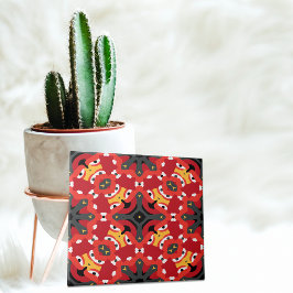 Rode etnische Boho Oriental Arabesque Mosaic Patro Tegeltje