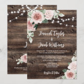 Rode Eucalyptus Houten Slingerlichten Bruiloft Kaart (Voorkant / Achterkant)