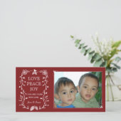 Rode Evergreen kerstvakantie fotokaart Feestdagenkaart (Staand voorkant)