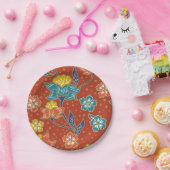 Rode exotische Indonesische florale batik patroon Papieren Bordje (Feest)