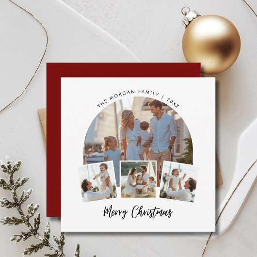 Rode Familie Foto Nautische Kerstmis Beachy Feestdagenkaart