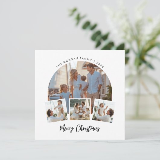 Rode Familie Foto Nautische Kerstmis Beachy Feestdagenkaart (Staand voorkant)