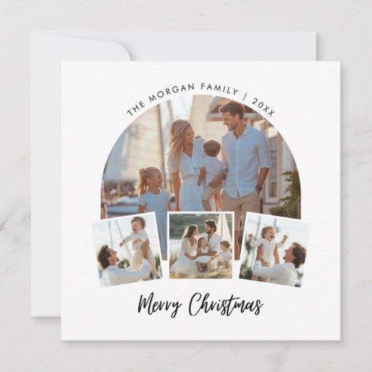 Rode Familie Foto Nautische Kerstmis Beachy Feestdagenkaart (Voorkant)