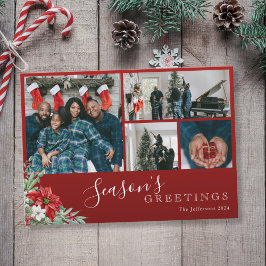 Rode Familie Foto Seizoensgroeten Kerstmis Feestdagenkaart