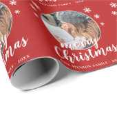 Rode familie Foto Snowflake Merry Kerstry Cadeaupapier (Rol Hoek)
