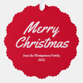 Rode Familie Foto Vrolijk Kerstfeest Ornament Kaart (Achterkant)