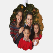 Rode Familie Foto Vrolijk Kerstfeest Ornament Kaart (Links)