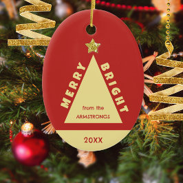Rode familiefoto minimalistisch aandenken keramisch ornament