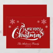 Rode familienaam en jaar kerst Kaart (Voorkant / Achterkant)