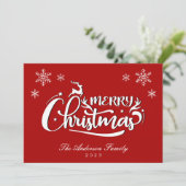 Rode familienaam en jaar kerst Kaart (Staand voorkant)