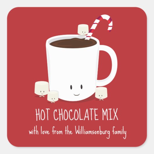 Rode familienaam Hot Chocolate Mix Kerstmis Vierkante Sticker (Voorkant)