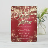 Rode fancy elegant String licht gouden vonk op Kaart (Staand voorkant)