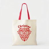 Rode Fancy Hart Gepersonaliseerd Budget Tote Bag (Voorkant)