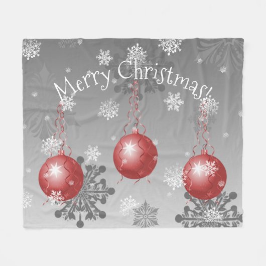 Rode Fancy Kerst Ornament Fleece Deken (Voorkant (Horizontaal))