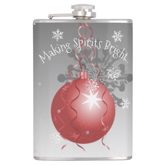 Rode Fancy kerstsierkolf Heupfles (Voorkant)