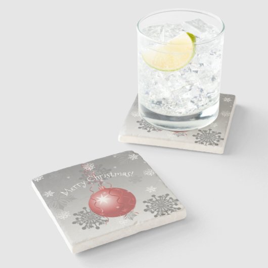 Rode Fancy kerstsiersteen Onderzetter (Zijkant)