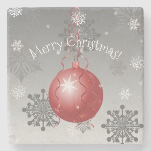 Rode Fancy kerstsiersteen Onderzetter (Voorkant)