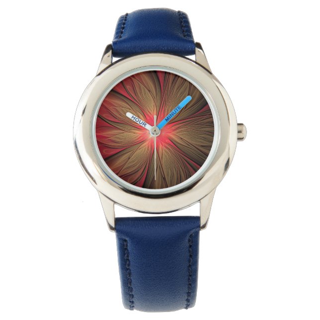 Rode fantasie fractale bloem  horloge (Voorkant)